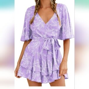 Purple Floral Wrap Romper